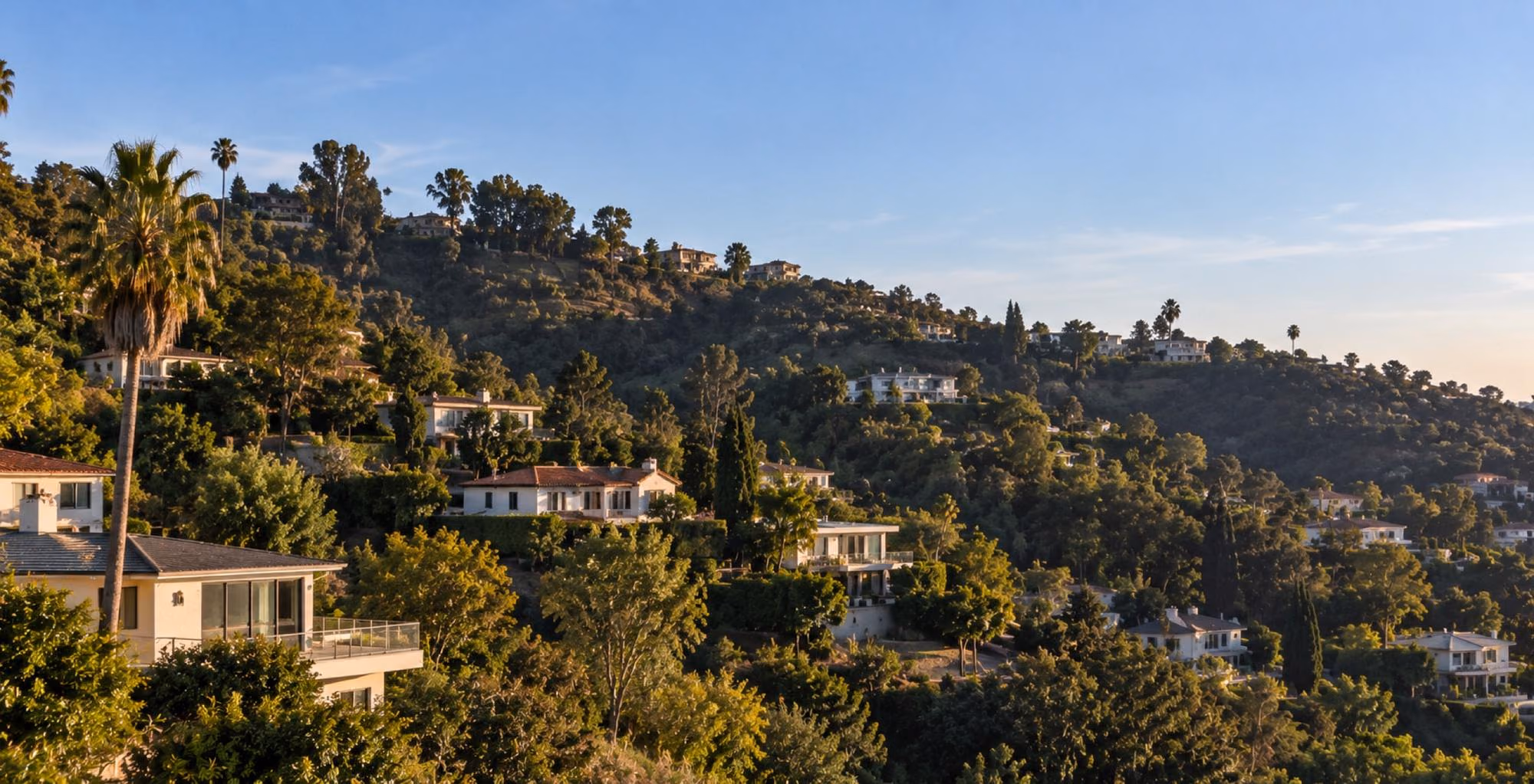 Hillside homes in Los Angeles at dusk