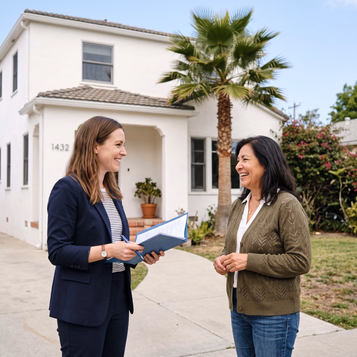 Sleeveup team member meeting a homeowner outside her house