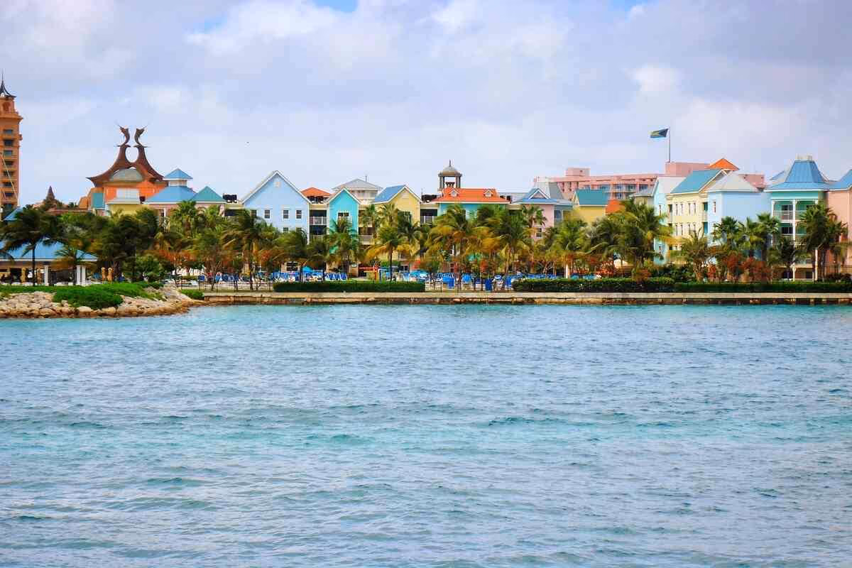 colorful row of buildings houses in Bahamas