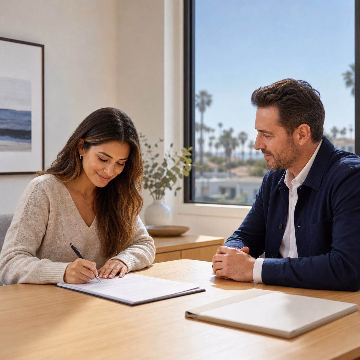 Couple reviewing a cash offer at a table